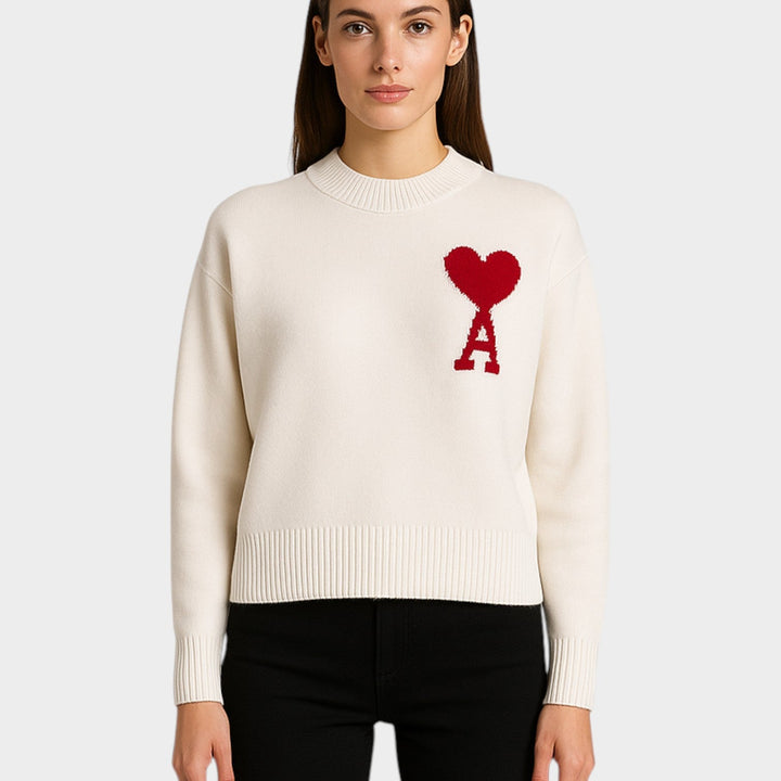 Women's Heart Embroidered Knit Sweater