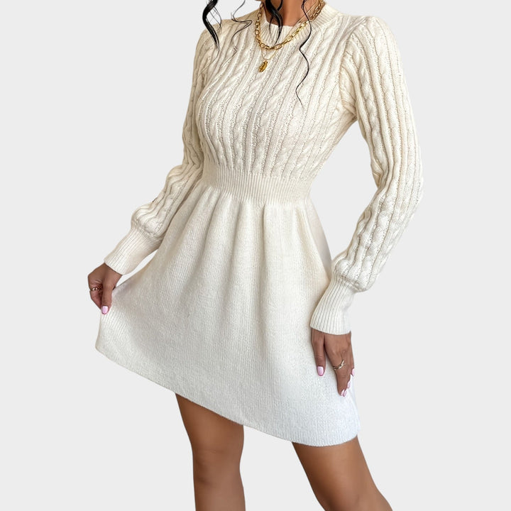 A-Line Cable Knit Mini Sweater Dress