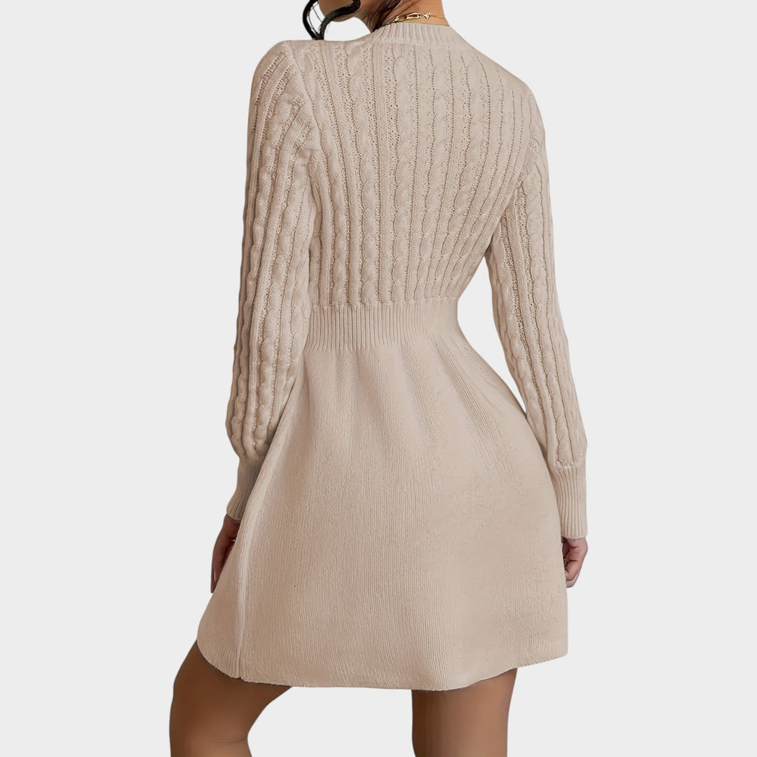 A-Line Cable Knit Mini Sweater Dress