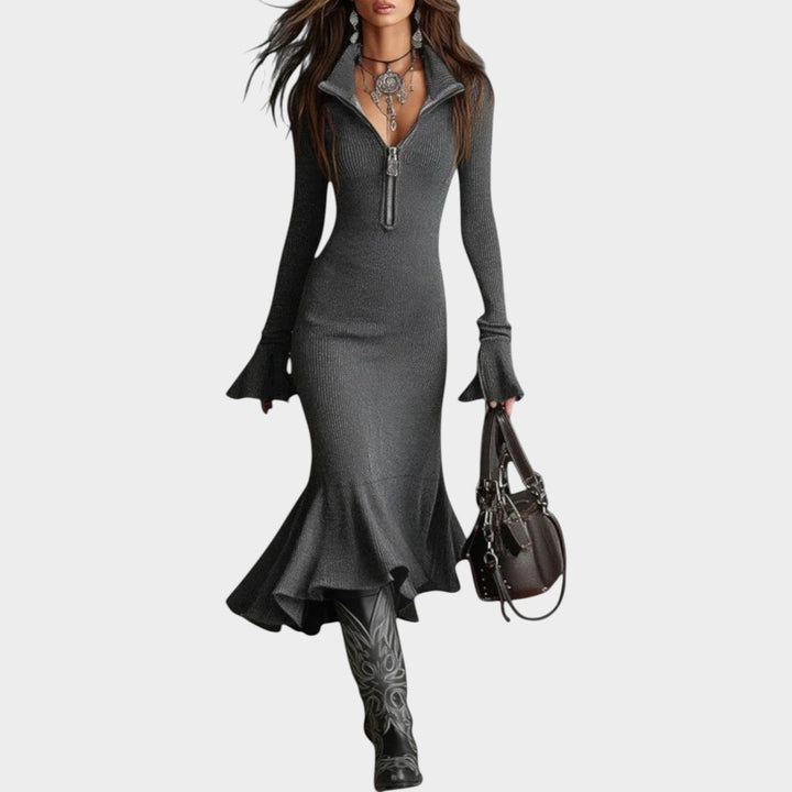 Zip Collar Knit Sweater Dress