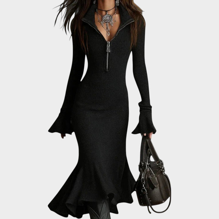 Zip Collar Knit Sweater Dress