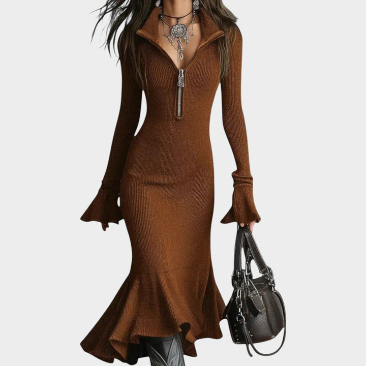 Zip Collar Knit Sweater Dress