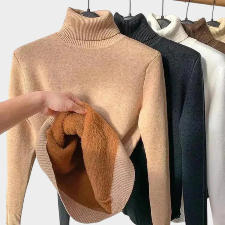 Cosy Fleece-Lined Knit Turtleneck Sweater