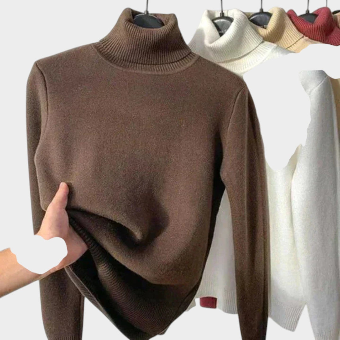 Cosy Fleece-Lined Knit Turtleneck Sweater
